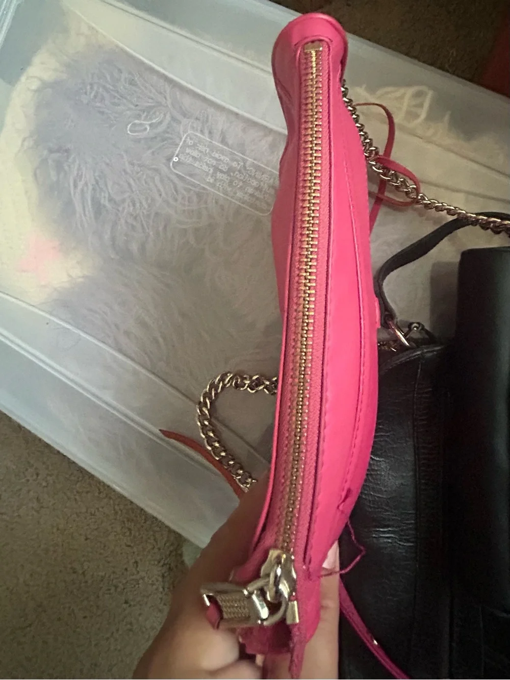 Hot Pink Leather Crossbody Bag with Chain Strap SEE DESCRIPTION